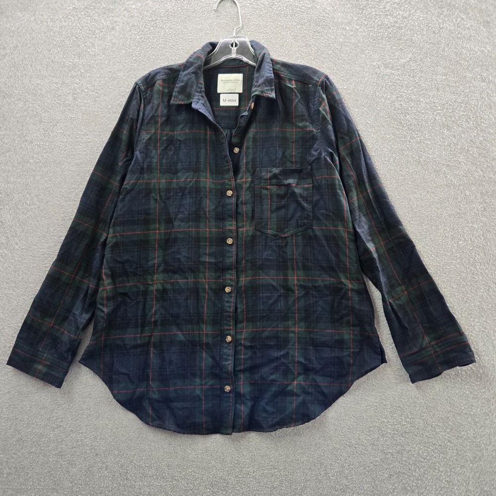 Abercrombie & Fitch Women Top Large Green Plaid Soft A&F Button Up Collar